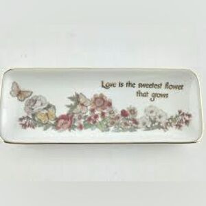Vintage 1981 Floral Decorative Tray with Quote